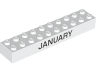 Brick 2 x 10 with Black 'JANUARY' and 'FEBRUARY' Pattern on Opposite Sides