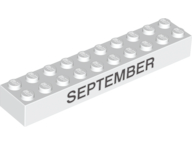 Brick 2 x 10 with Black 'SEPTEMBER' and 'OCTOBER' Pattern on Opposite Sides