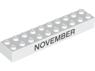 Brick 2 x 10 with Black 'NOVEMBER' and 'DECEMBER' Pattern on Opposite Sides