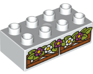 Duplo, Brick 2 x 4 with Flowers and Leaves on Wooden Fence Pattern