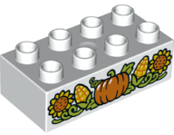 Duplo, Brick 2 x 4 with Pumpkin, Corn and Sunflowers Pattern