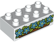 Duplo, Brick 2 x 4 with Medium Azure Flowers in Window Box Pattern