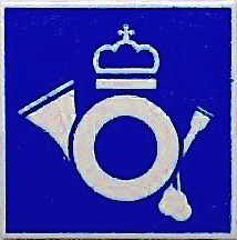 Road Sign 2 x 2 Square with Clip with Mail Horn Logo on Blue Background Pattern