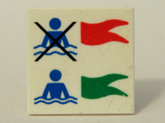 Road Sign 2 x 2 Square with Clip with High and Low Tide Indicators with Red Flag, Green Flag, and Blue Person Silhouette in Water Pattern