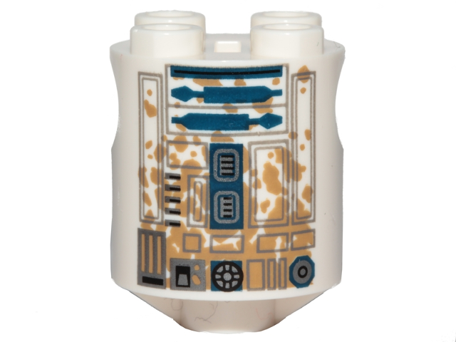 Brick, Round 2 x 2 x 2 Robot Body with Gray Lines and Dark Blue with Dark Tan Dirt Stains Pattern (R2-D2)