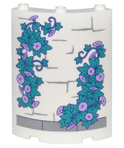 Cylinder Quarter 4 x 4 x 6 with Dark Bluish Gray Brick Outlines and Dark Turquoise Vines and Leaves, and Lavender Flowers Pattern