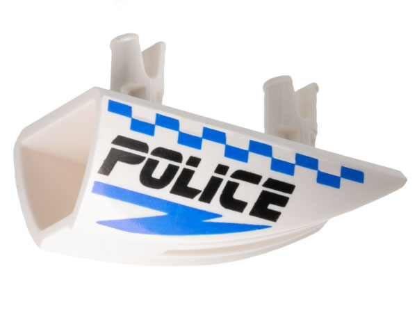 Vehicle, Fairing 1 x 4 Side Flaring Intake with 2 Pins with Black 'POLICE', Blue Lightning Bolt, and Checkered Pattern Model Right Side