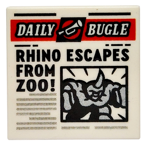Tile 2 x 2 with Newspaper 'DAILY BUGLE' and 'RHINO ESCAPES FROM ZOO!' Pattern