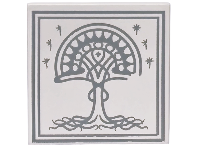 Tile 2 x 2 with Light Bluish Gray Border, Stars and Tree with Roots (White Tree of Gondor) Pattern