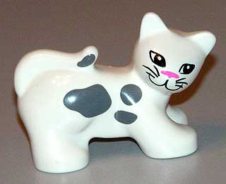 Duplo Cat with Almond Eyes, Whiskers, Pink Nose, and Gray Spots Pattern