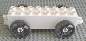 Duplo Car Base 2 x 8 x 1 1/2 with Small Dark Gray Spoked Wheels