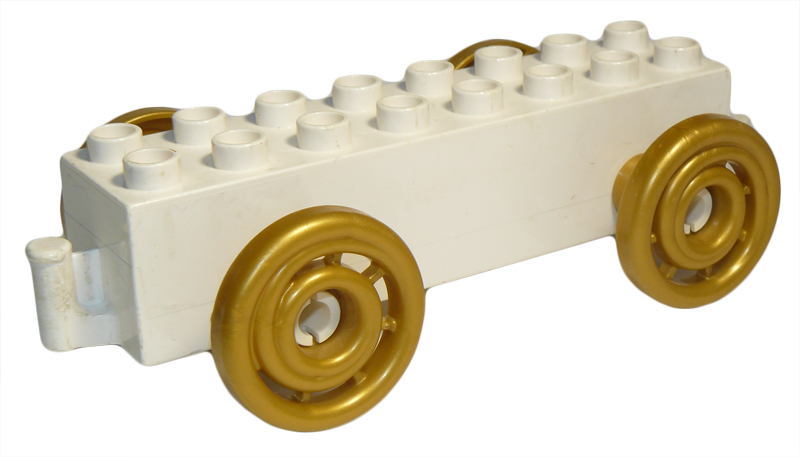 Duplo Car Base 2 x 8 x 1 1/2 with Large Gold Spoked and Spiraled Wheels