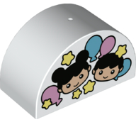 Duplo, Brick 2 x 4 x 2 Slope Curved Double with Boy and Girl Heads, Stars, and Balloons Pattern