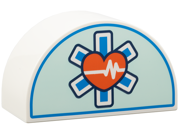 Duplo, Brick 2 x 4 x 2 Slope Curved Double with Dark Azure Asterisk, Reddish Orange Heart and Heart Beat on Light Aqua Background Pattern