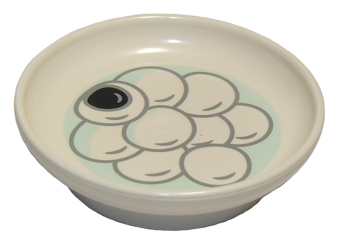 Duplo Utensil Dish 3 x 3 with Tang Yuan Sesame Rice Balls in Light Aqua Water Pattern