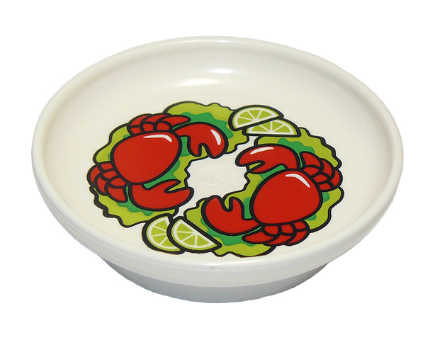 Duplo Utensil Dish 3 x 3 with Steamed Red Crabs and Lime Slices on Lettuce Leaves Pattern
