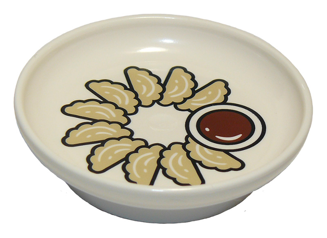 Duplo Utensil Dish 3 x 3 with Chinese Jiaozi Dumplings and Dipping Sauce Pattern