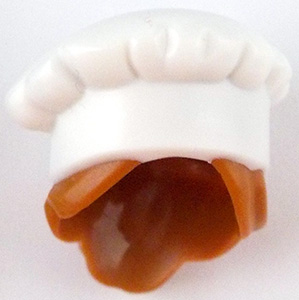 Minifigure, Hair Combo, Hat with Hair, Chef Toque with Molded Dark Orange Hair in Bun Pattern