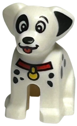Dog, Dalmatian, Sitting with Black Eyes, Nose, Ear and Spots, Red Tongue, Collar with Yellow Tag Pattern