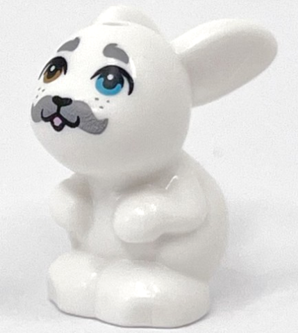 Bunny / Rabbit, Friends Style, Sitting with Medium Azure Left Eye and Medium Nougat Right Eye, Black Nose and Open Mouth with Bright Pink Tongue, Light Bluish Gray Eyebrows, Whisker Dots and Moustache Pattern (Amos)
