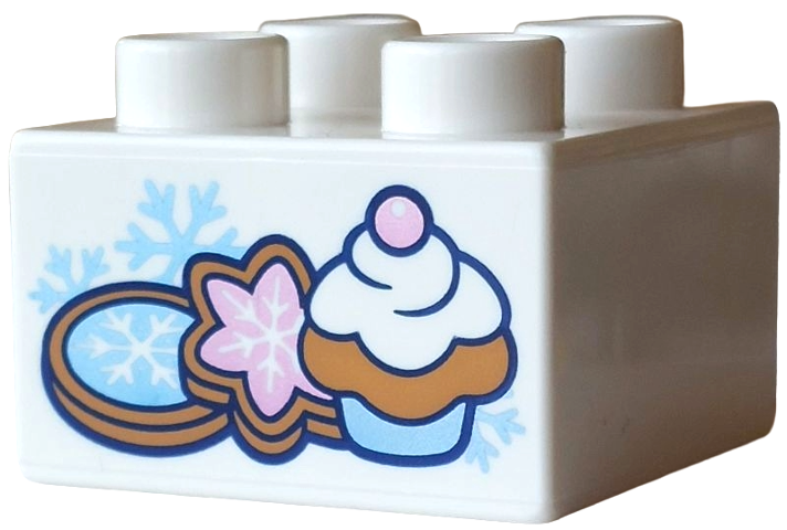 Duplo, Brick 2 x 2 with Medium Nougat Cookies and Cupcake with Metallic Light Blue and Metallic Pink Frosting and Snowflakes Pattern