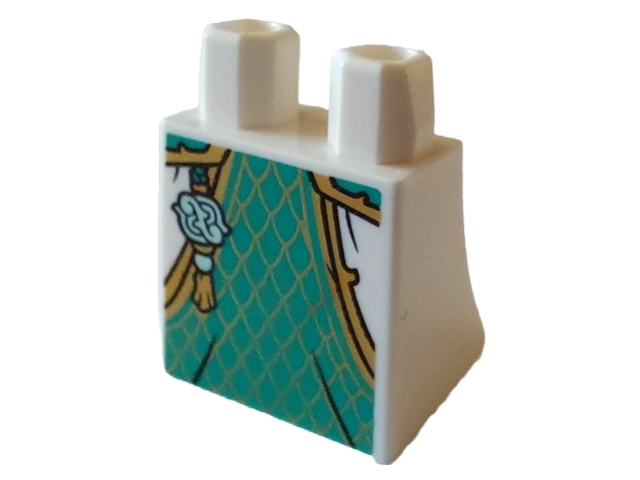 Lower Body, Skirt with Robe Ends over Dark Turquoise Robe with Gold Trim Pattern