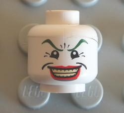 Minifigure, Head Male Dark Green Eyebrows, Wide Smile with Red Lips, Crow's Feet Pattern (The Joker)