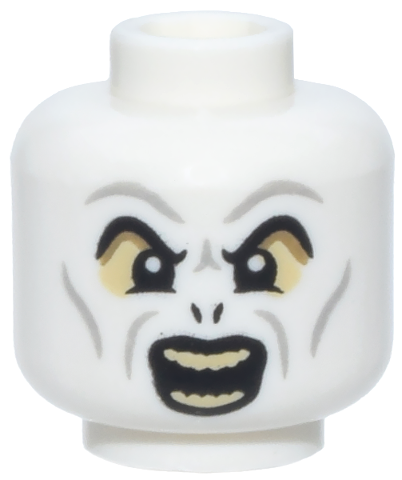White alien head with angry open mouth and cheek lines