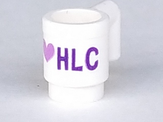 Minifigure, Utensil Cup with Dark Purple and Medium Lavender 'I' Heart 'HLC' Pattern