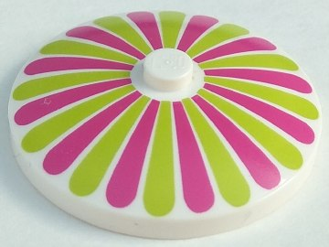 Dish 4 x 4 Inverted (Radar) with Solid Stud with Lime and Magenta Stripes / Petals Pattern