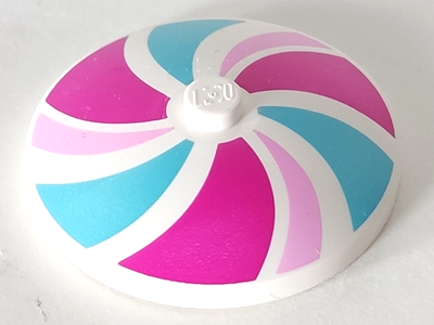 Dish 4 x 4 Inverted (Radar) with Solid Stud with Bright Pink, Magenta, and Medium Azure Swirling Stripes Pattern