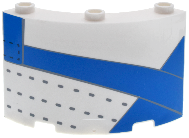 Cylinder Quarter 4 x 4 x 3 with Blue Panels with Outline, Light Bluish Gray and Black Stitching Pattern Model Right Side