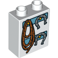 Duplo, Brick 1 x 2 x 2 with Rope and Horseshoes Pattern