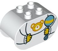 Duplo, Brick 2 x 4 x 2 Rounded Ends with Teddy Bear Bib and Medium Blue Rattle Pattern