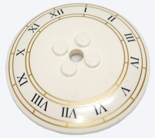 Dish 6 x 6 Inverted (Radar) - Solid Studs with Clock Face with Black Roman Numerals and Gold Border Pattern