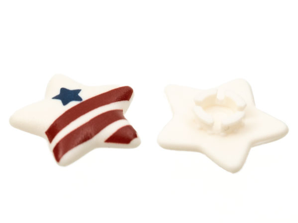 Clikits, Icon Star 2 x 2 Small with Pin, Frosted with Dark Blue Star and 3 Dark Red Stripes Pattern