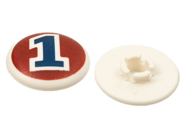 Clikits, Icon Round 2 x 2 Large with Pin with Dark Blue Number 1 on Dark Red Background Pattern