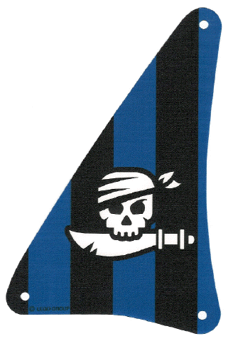 Cloth Sail Triangular 15 x 22 with Skull with Bandana and Cutlass on Black and Blue Stripes Background Pattern