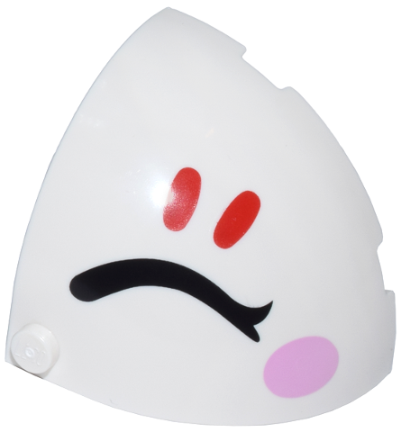 Brick, Round Corner 4 x 4 x 2 2/3 Dome Top with Black Closed Eyelid, Bright Pink Cheek Oval, and Red Eyelashes Pattern Model Left Side