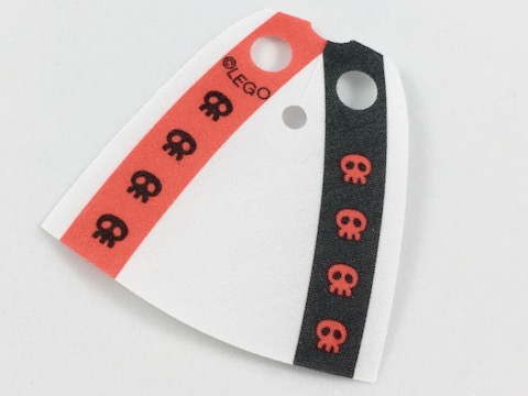 Minifigure Cape Cloth, Standard - Starched Fabric - 4.0cm Height with 4 Black Skulls in Red Stripe and 4 Red Skulls in Black Stripe Pattern