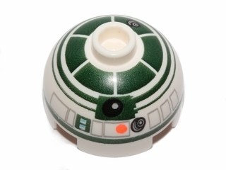 Brick, Round 2 x 2 Dome Top with Dark Green Pattern (R2-X2)