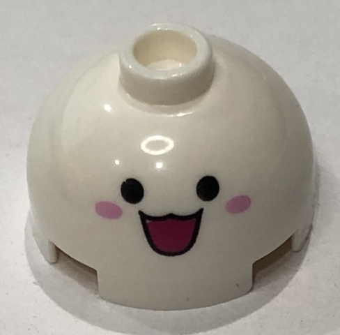 Brick, Round 2 x 2 Dome Top with Open Mouth Smile, Eyes and Pink Cheeks Pattern
