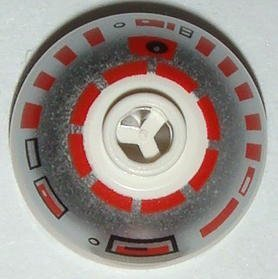 Brick, Round 2 x 2 Dome Top with Silver and Red Pattern (SW R5-D4) - 8 Arcs on Top