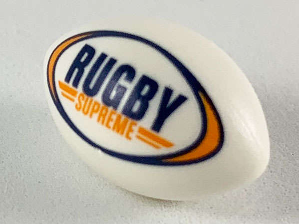 Sports Football / Rugby Ball with Dark Blue and Orange 'RUGBY SUPREME' Pattern