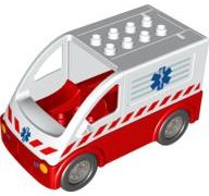 Duplo Van Rounded Windshield with Black Wheels and Red Base with EMT Star of Life Pattern - WITH Rear Door (Ambulance)
