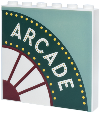 Panel 1 x 6 x 5 with Dark Green Marquee Sign, Dark Red Curved Window Segments and 'ARCADE' on Sand Green Background Pattern Model Left Side