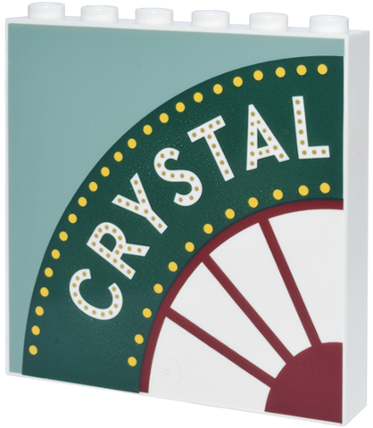 Panel 1 x 6 x 5 with Dark Green Marquee Sign, Dark Red Curved Window Segments and 'CRYSTAL' on Sand Green Background Pattern Model Right Side