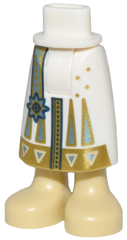 Mini Doll Hips and Skirt Long with Molded Tan Legs and Printed Gold Hem with Tan Triangles, Metallic Light Blue Strap and Star Emblem Pattern - Thick Hinge