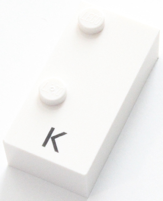 Brick, Braille 2 x 4 with 2 Studs with Black Capital Letter K Pattern (dots-13 ⠅)