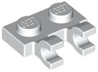 Plate, Modified 1 x 2 with 2 U Clips (Horizontal Grip) in White